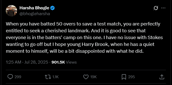Harsha Bhogle on X (Screengrab) Harsha Bhogle on X