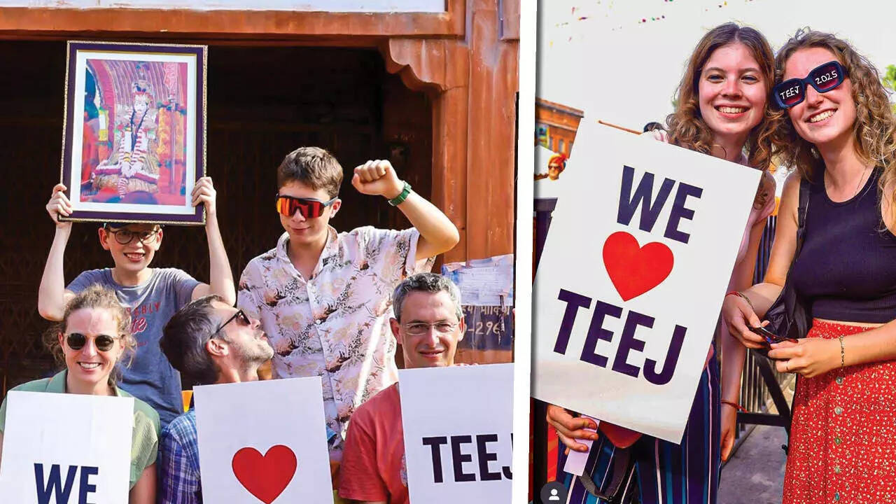 Foreign tourists enjoying Teej celebration