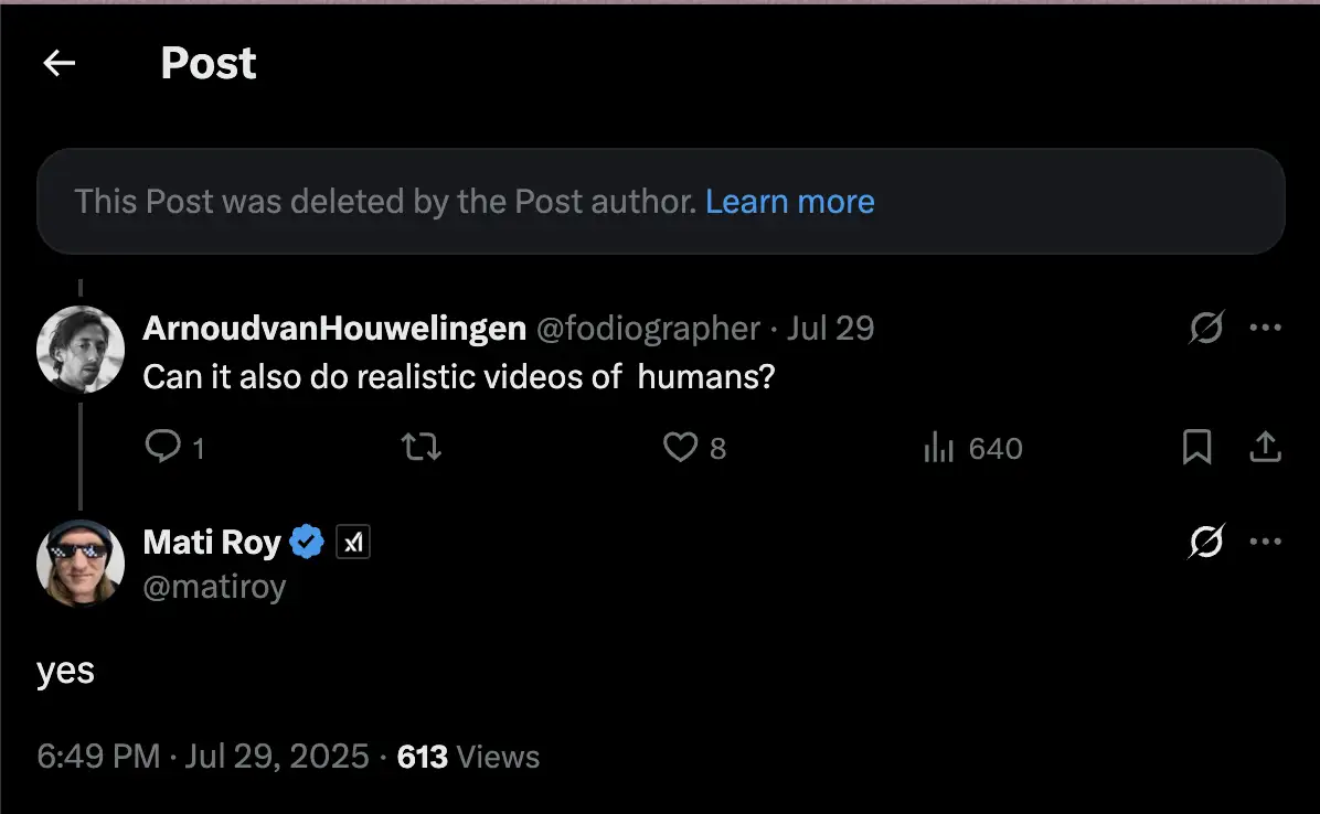 xAI employee Mati Roy's deleted X post on Grok's Spicy Mode