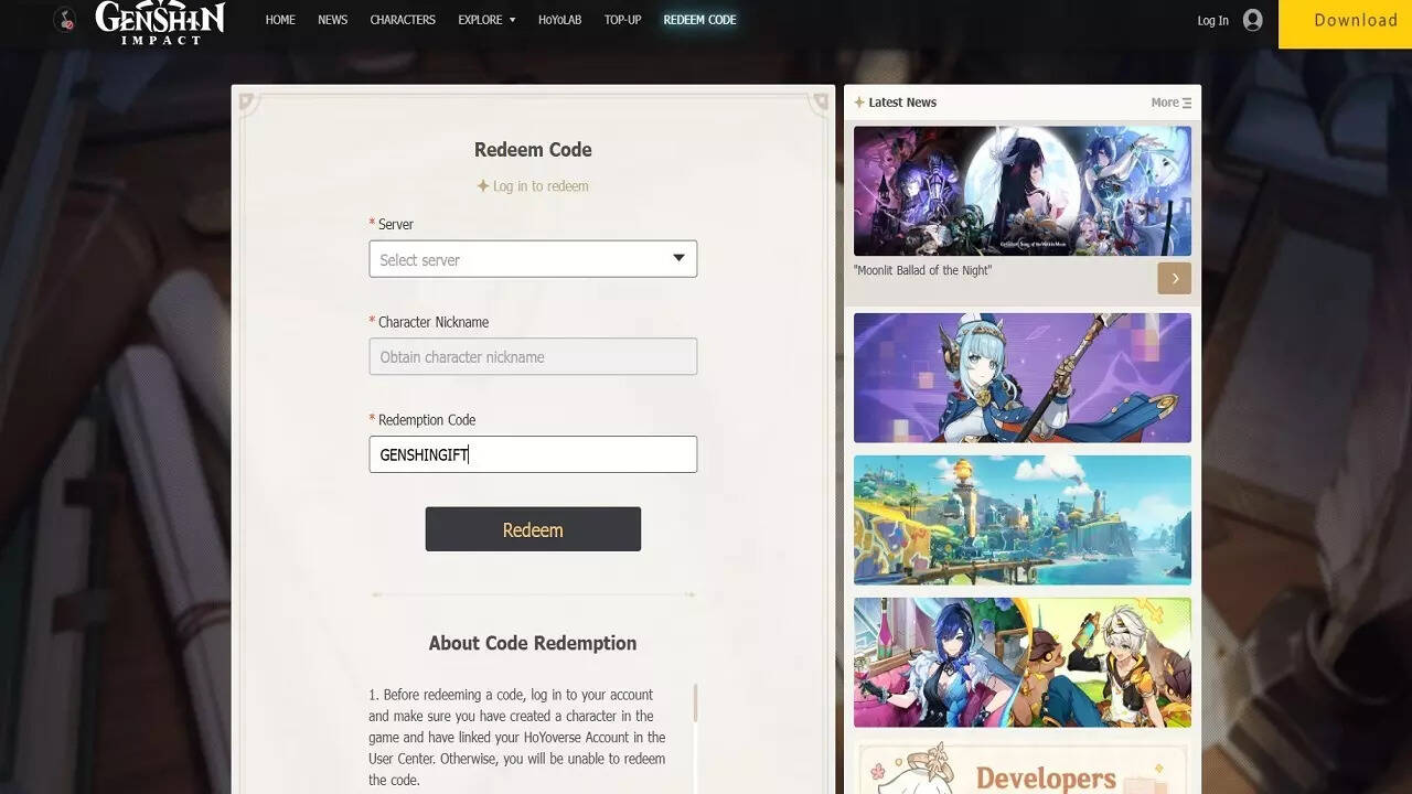 Genshin Impact website