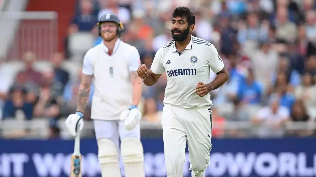 Jasprit Bumrah bowls during the Test series against England with Ben Stokes watching on. (Getty Images) Bumrah bowling Getty