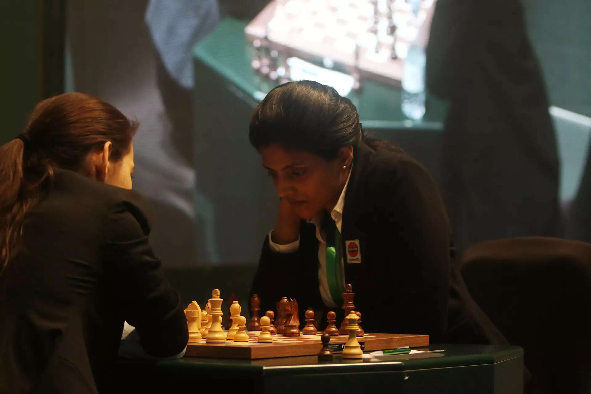 Chess player Harika Dronavalli (R) (Photo by Salah Malkawi/ Getty Images) 2017 King Salman World Rapid & Blitz Chess Championships - Day 3