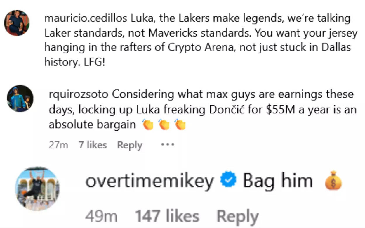 Netizens reacted to Luka Doncic's post