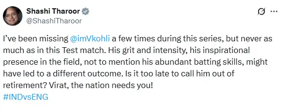Shashi Tharoor's Tweet Shashi Tharoor's Tweet