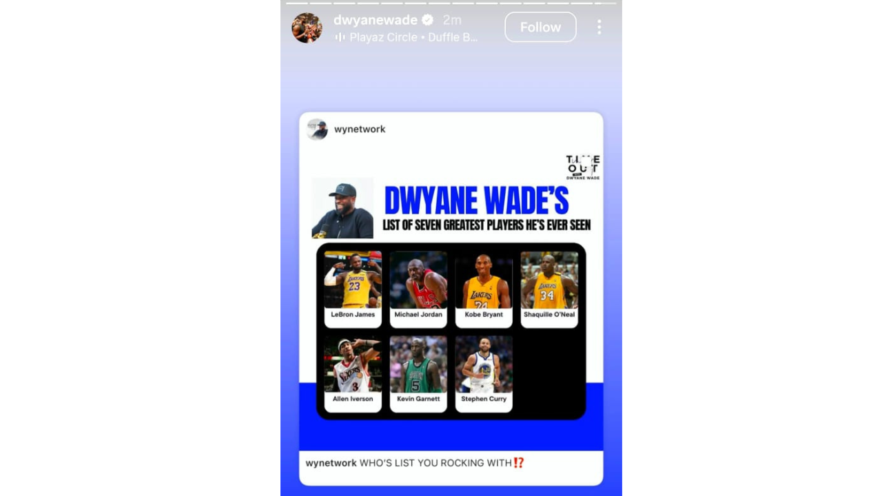 Dwyane Wade’s Instagram story (Image Source: Ig)