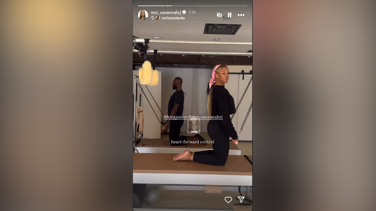 LeBron James & Savannah James doing Pilates