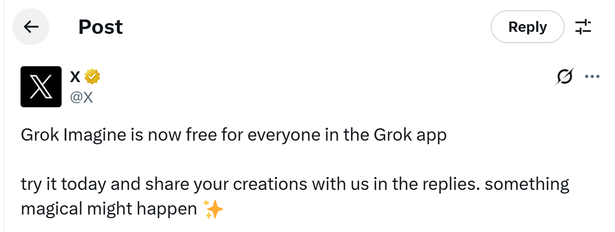 Grok Imagine free for everyone
