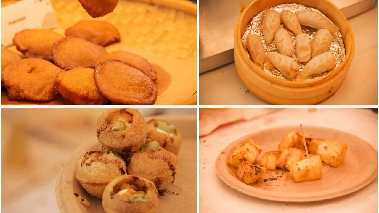 (Clockwise) Pukhlein, pineapple dumplings, grilled pineapple and pineapple gol gappas