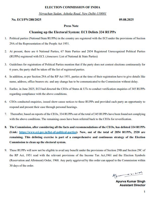 Press note issued by ECI .