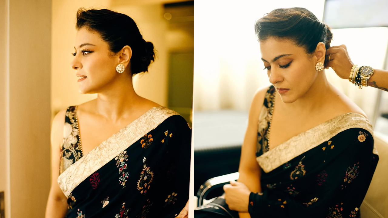 Kajol dons an intricate floral-print saree