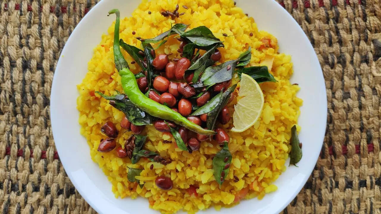 Poha and butter toast