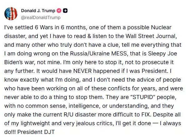 Trump's post on Truth Social n August 18