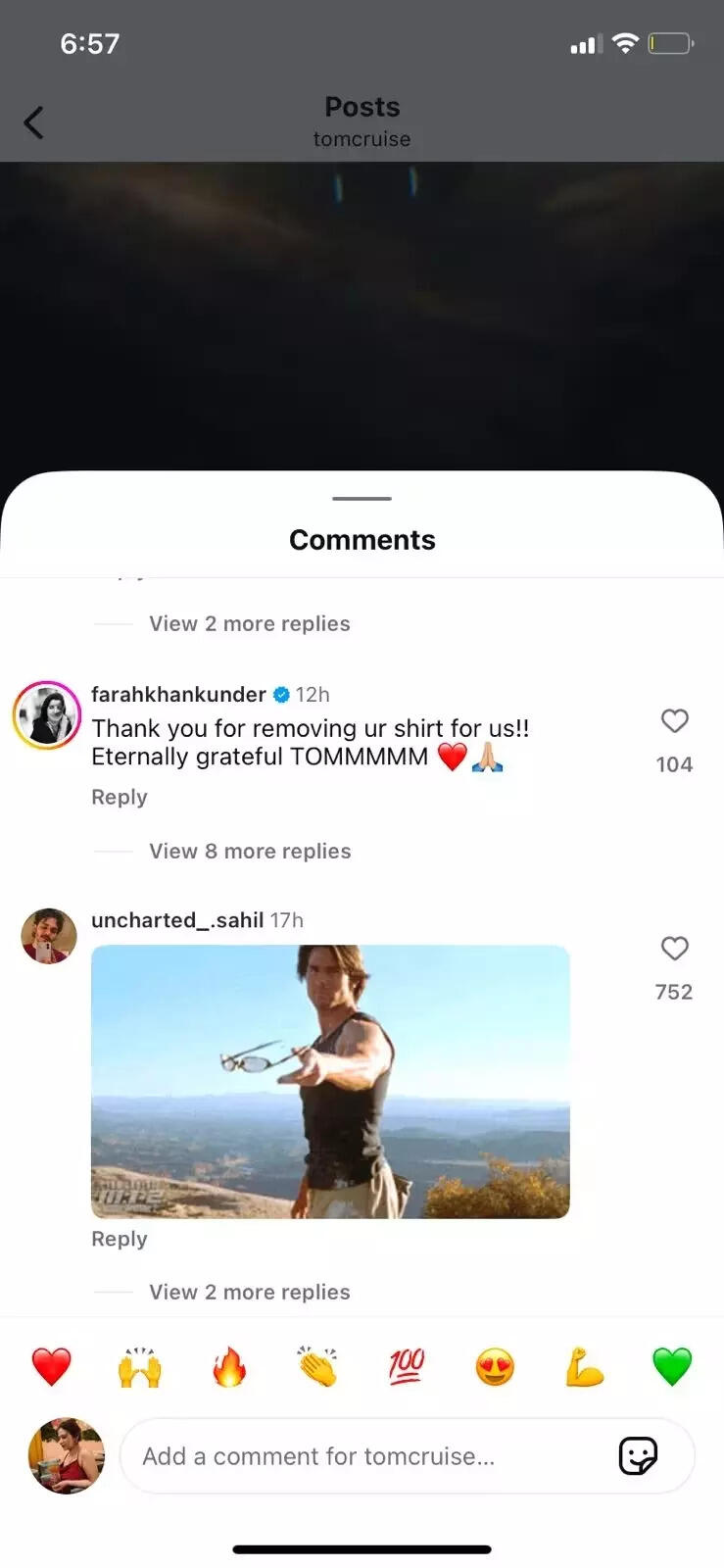La misión de Tom Cruise imposible BTS Clip cayó con Farah Khan 'Gratitude para siempre': 'Gracias por quitarse la camisa'