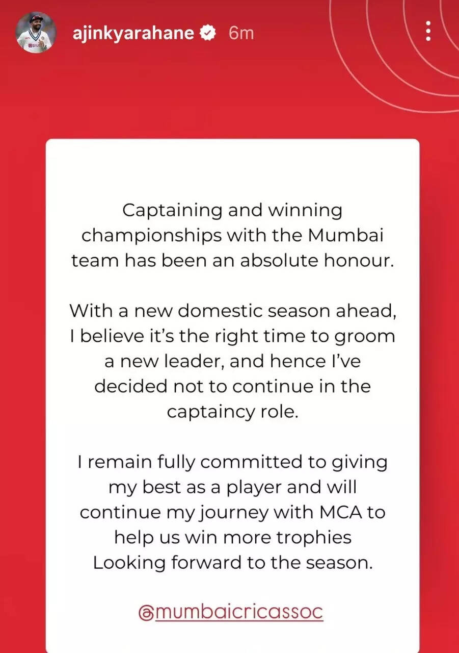 Ajinkya Rahan se adiantou como capitão de Mumbai antes da temporada doméstica. (Instagram) Residir