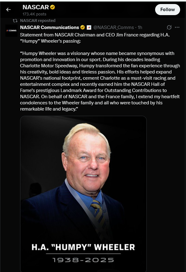 Statement by NASCAR Chairman