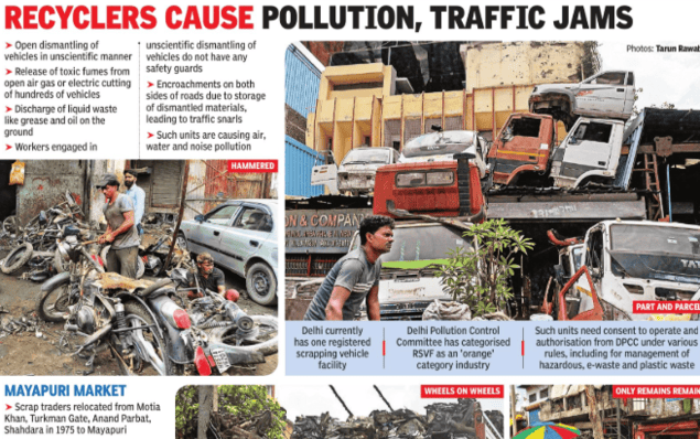 Encroachments on both sides of roads due to storage of dismantled materials, leading to traffic snarls.