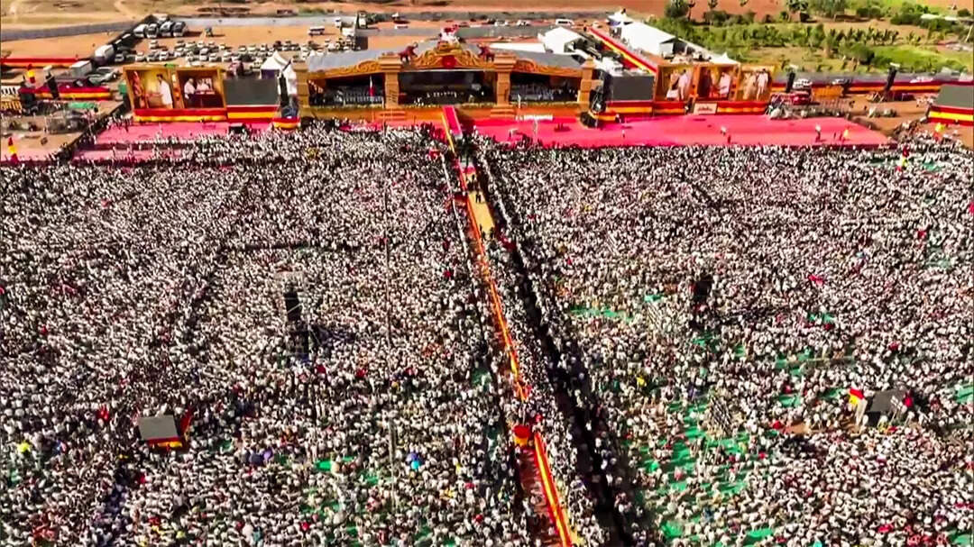 Madurai, Aug 21 (ANI): A Huge crowd gather at Tamilaga Vettri Kazhagam's confere...