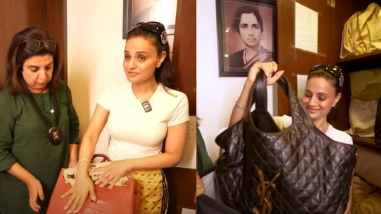 Ameesha Patel with Birkin and YSL bags