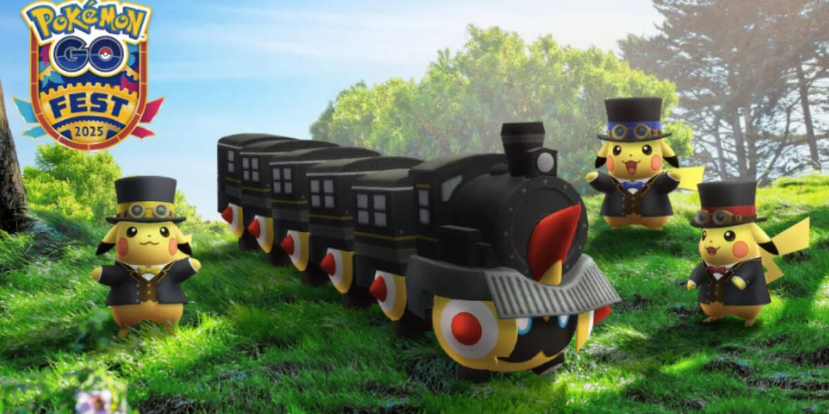 Pokemon GO Fest 2025 Train Conductor Falinks, Red, Yellow, Blue Accent Dapper Pikachu