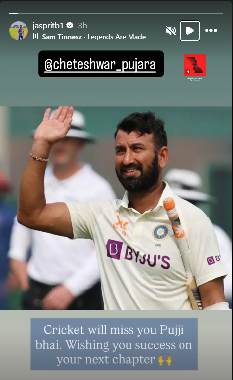 Jasprit Bumrah em sua história no Instagram (captura de tela) Captura de tela 2025-08-24 231249
