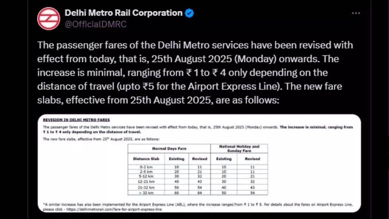 Delhi Metro revised fare