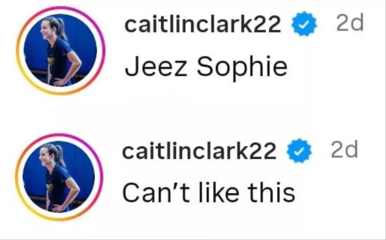 Caitlin Clark's comment on Sophie Cunningham's photo