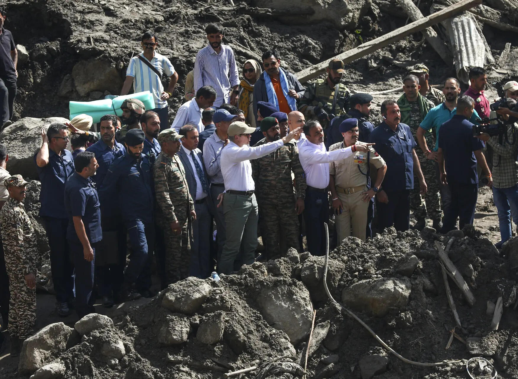 Kishtwar: Jammu and Kashmir Chief Minister Omar Abdullah during his visit to Chisoti village after a flash flood triggered by cloudburst, in Kishtwar. Omar Abdullah at Chisoti village (PTI Photo)