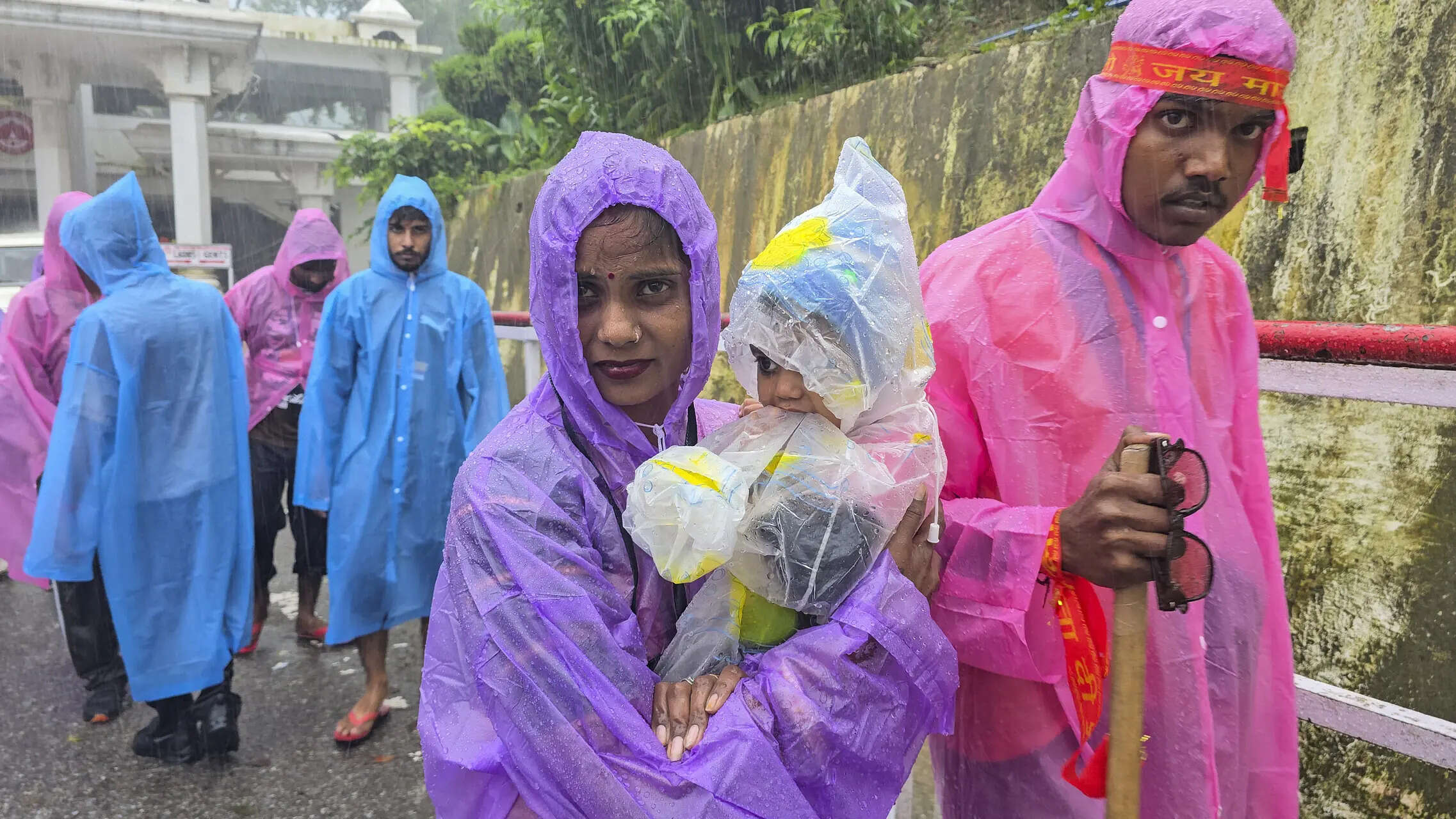 Katra: Vaishno Devi Yatra has been suspended following heavy rainfall and adverse weather conditions, in Katra. (PTI Photo) Vaishno Devi Yatra suspended (PTI Photo)