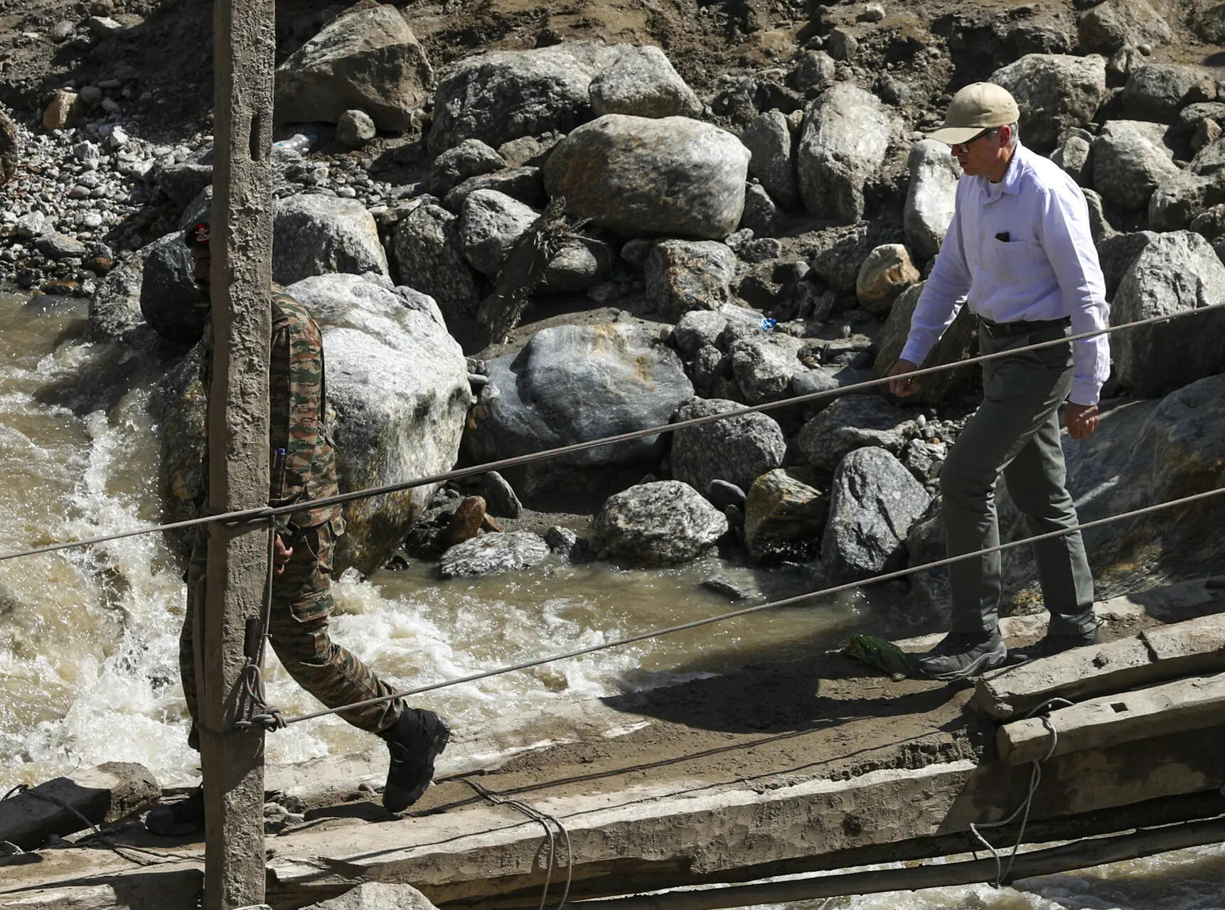Kishtwar: Jammu and Kashmir Chief Minister Omar Abdullah during his visit to Chisoti village after a flash flood triggered by cloudburst, in Kishtwar. Omar Abdullah at Chisoti village (PTI Photo)