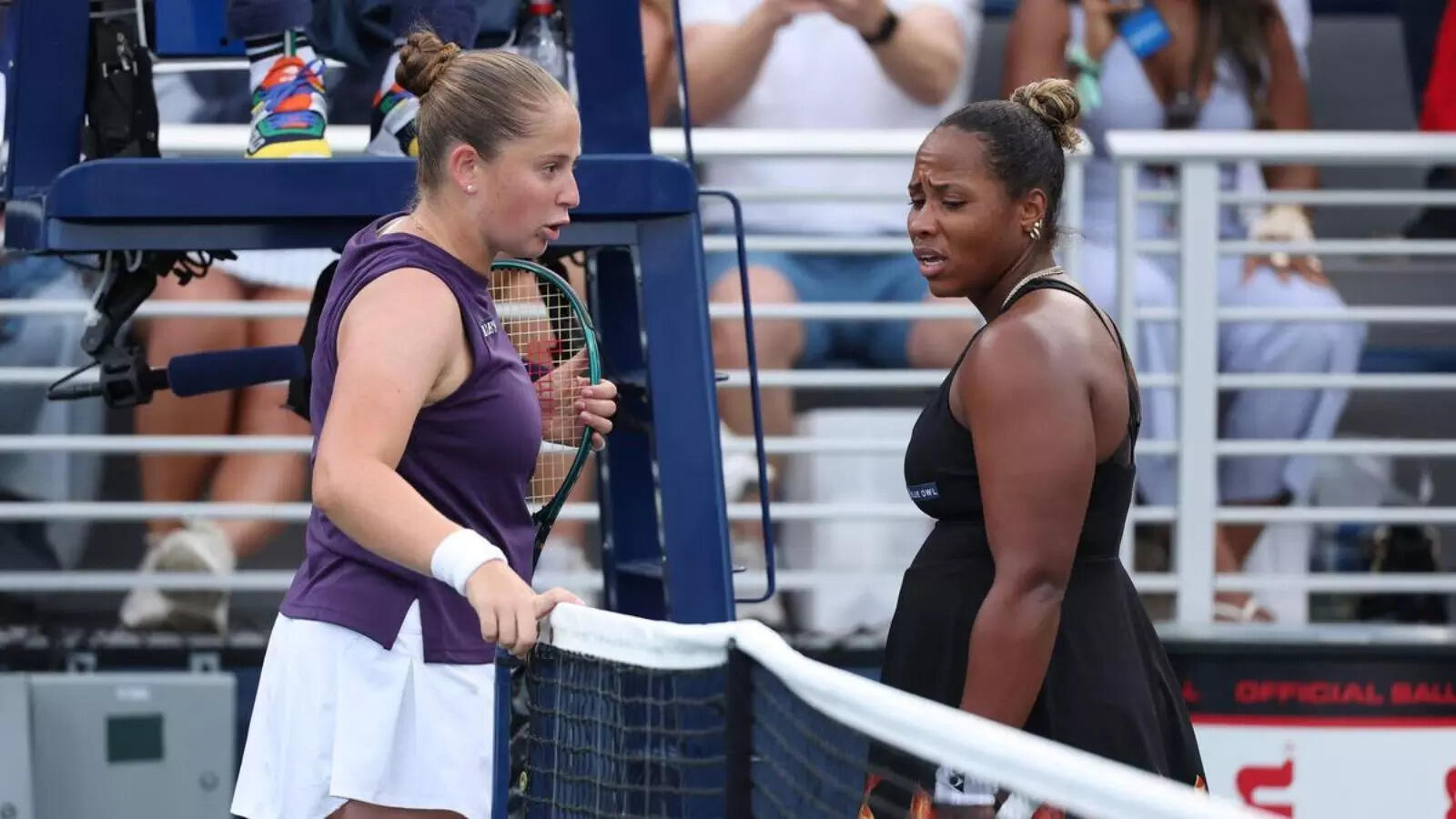 Jelena Ostapenco (L) and Taylor Townsend (R) made a warm exchange after their second round match at the US Open. It spread to the press and social media. Taylor Townsend- Jelna Ostapaneko
