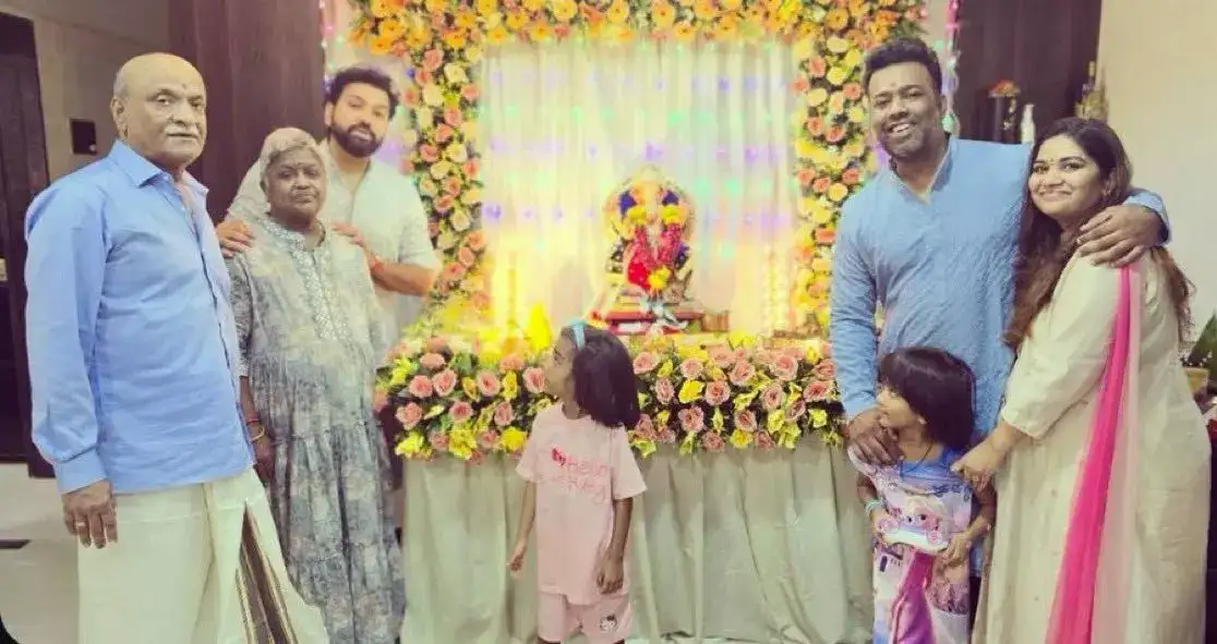 Rohit Sharma celebrating Ganesh Chaturthi with his mother father and brother Rohit Sharma