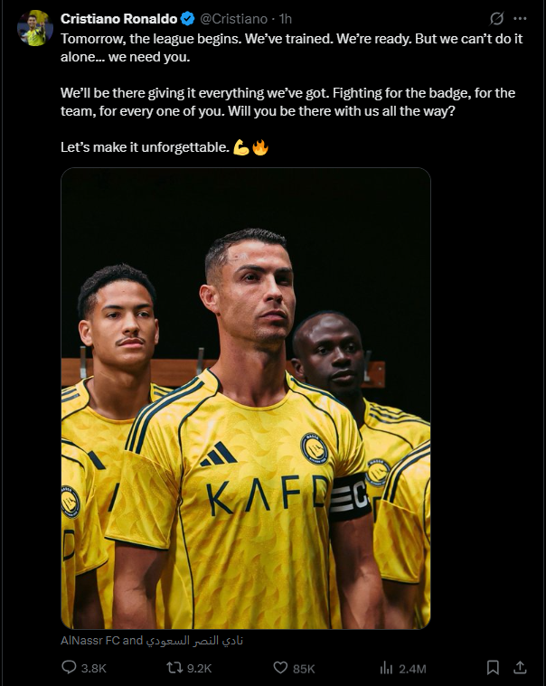 Cristiano Ronaldo's emotional appeal on X Screenshot 2025-08-28 230012