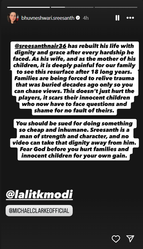 Sreesanth's wife (screengrab) on Instagram