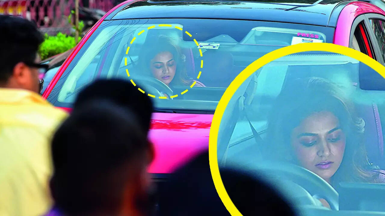 Wamiqa Gabbi was captured driving a car for the shoot in Prayagraj