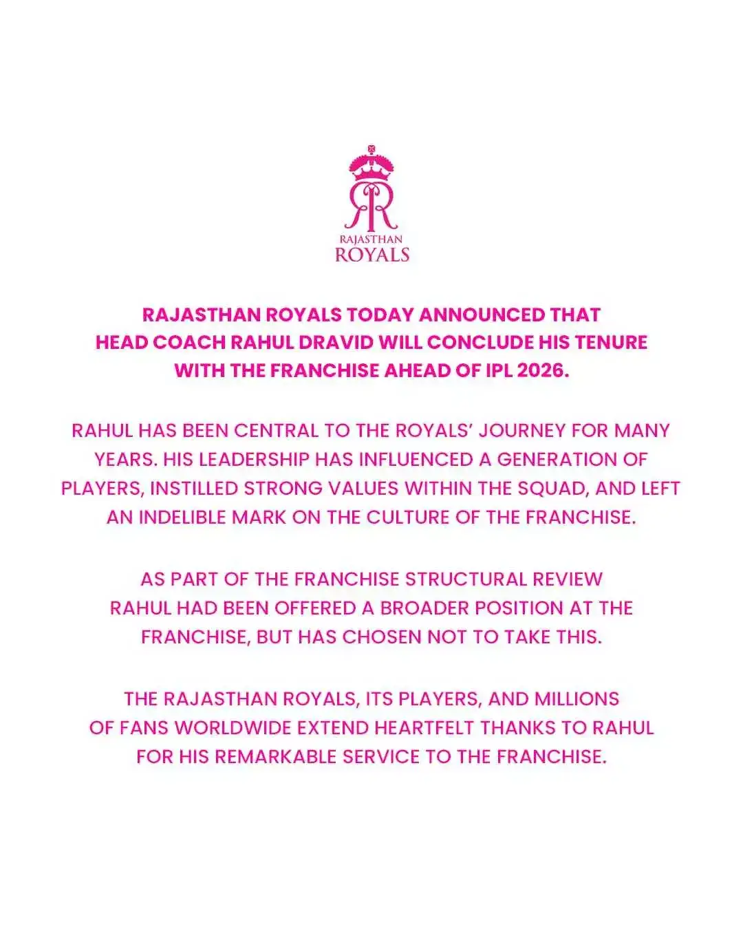 Rajasthan Royals Post Rajasthan Royals Post