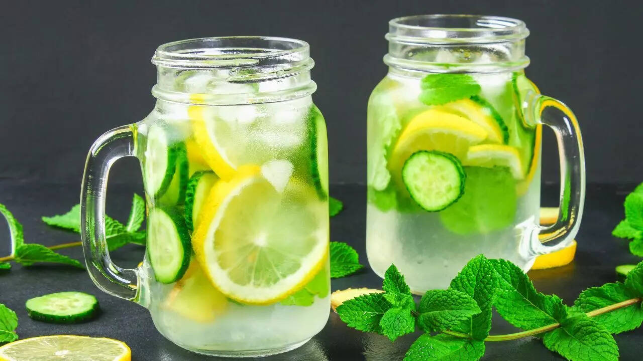 Coconut water detox drink with cucumber and mint