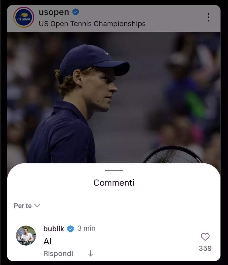 Alexander Bublike called Jannik Sinner 'AI' after a loss of 1-6, 1-6, 1-6 in the 2025 US Open. (Instagram) Screenshot 2025-09-02 at 10.03.48