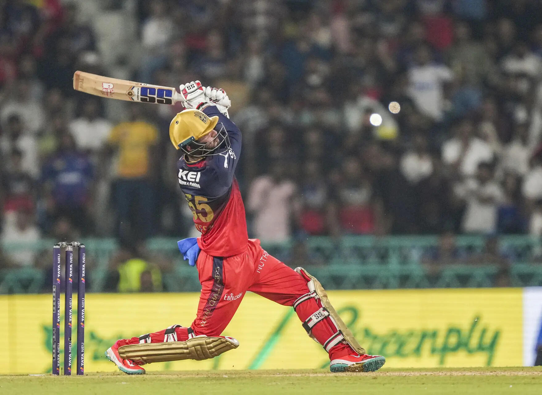 Lucknow: Royal Challengers Bangalore's batter Jitesh Sharma played a shot between Lucknow Super Veterans and Royal Challengers Bangalore during the Indian Premier League (IPL) 2025 match, Bharat Ratna Shri Atil Bihari Vajpayee Cricket Stadium. (PTI photo/lotus teen) Lucknow: Royal Challengers play a shot during Bangalore's batter Jitesh Sharma ...