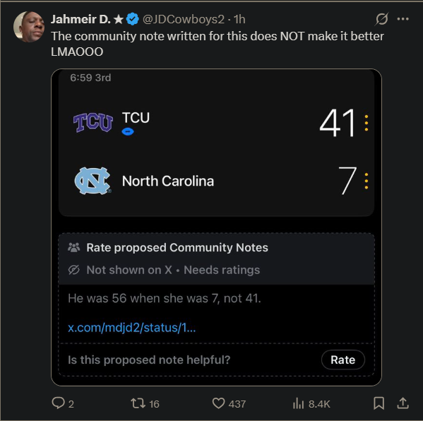 (Comment via X post on Bill Belichick and Jordon Hudson) NFL-BILL-2025