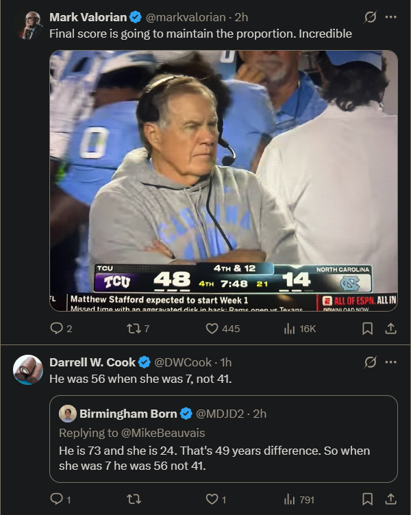 (Comments via X post on Bill Belichick and Jordon Hudson) NFL-HUDSON-2025