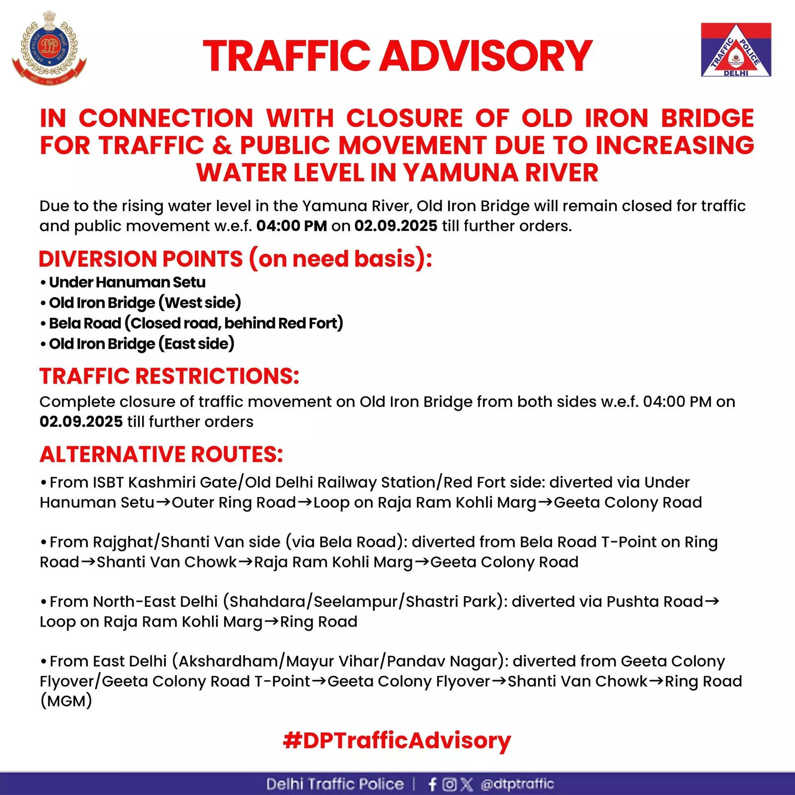 Delhi traffic advisory