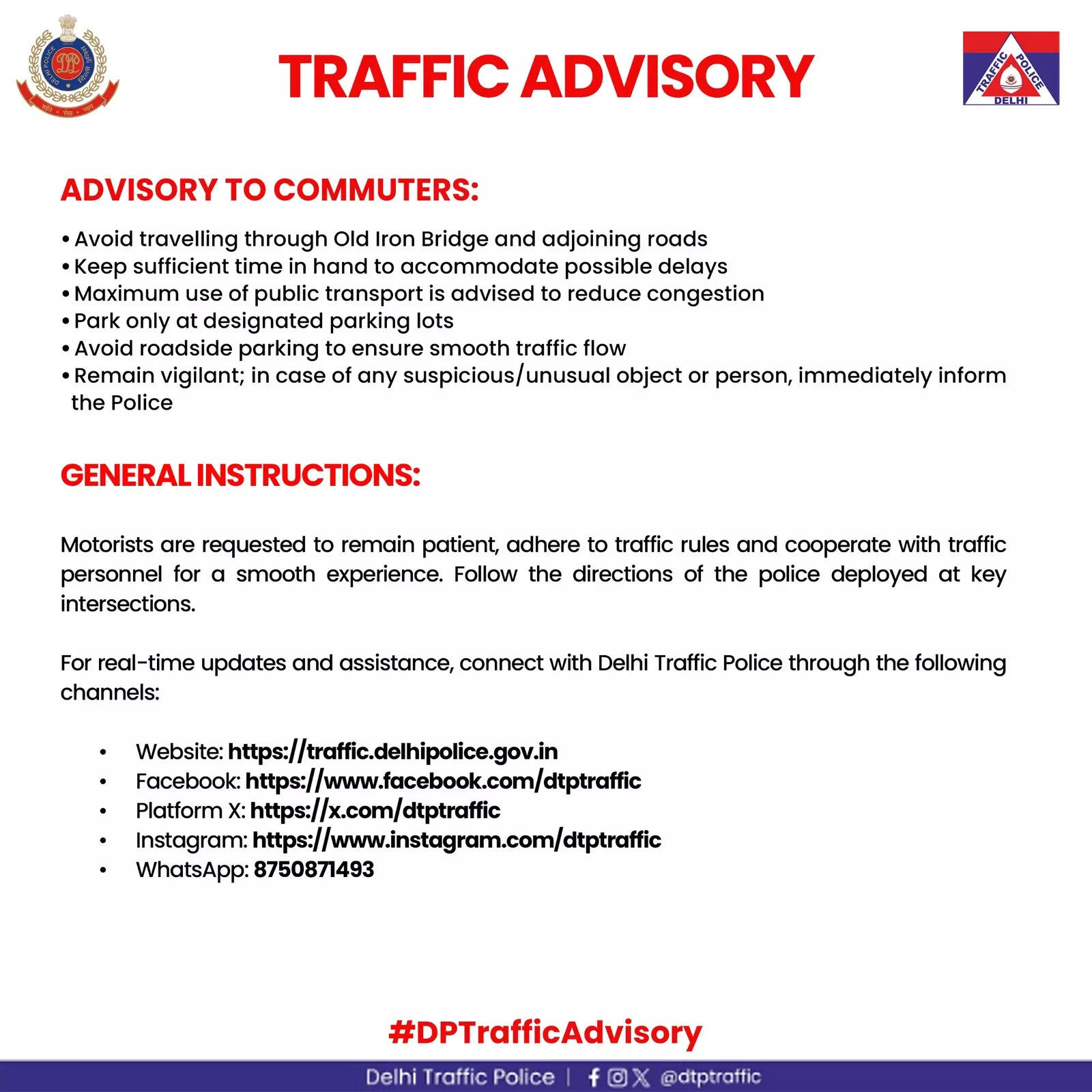 Delhi traffic advisory