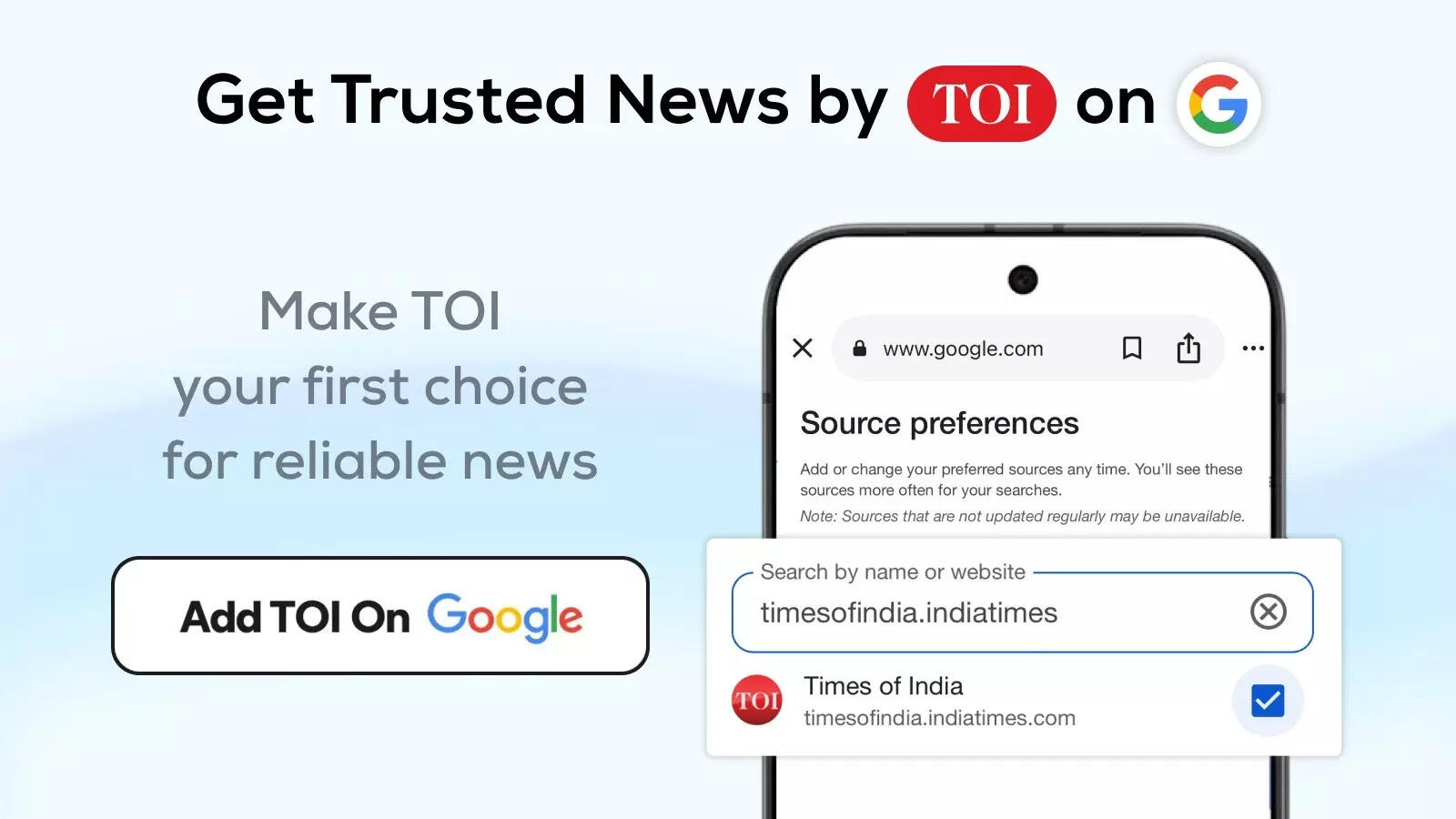 How to add Times of India as Preferred Sources in Google Search