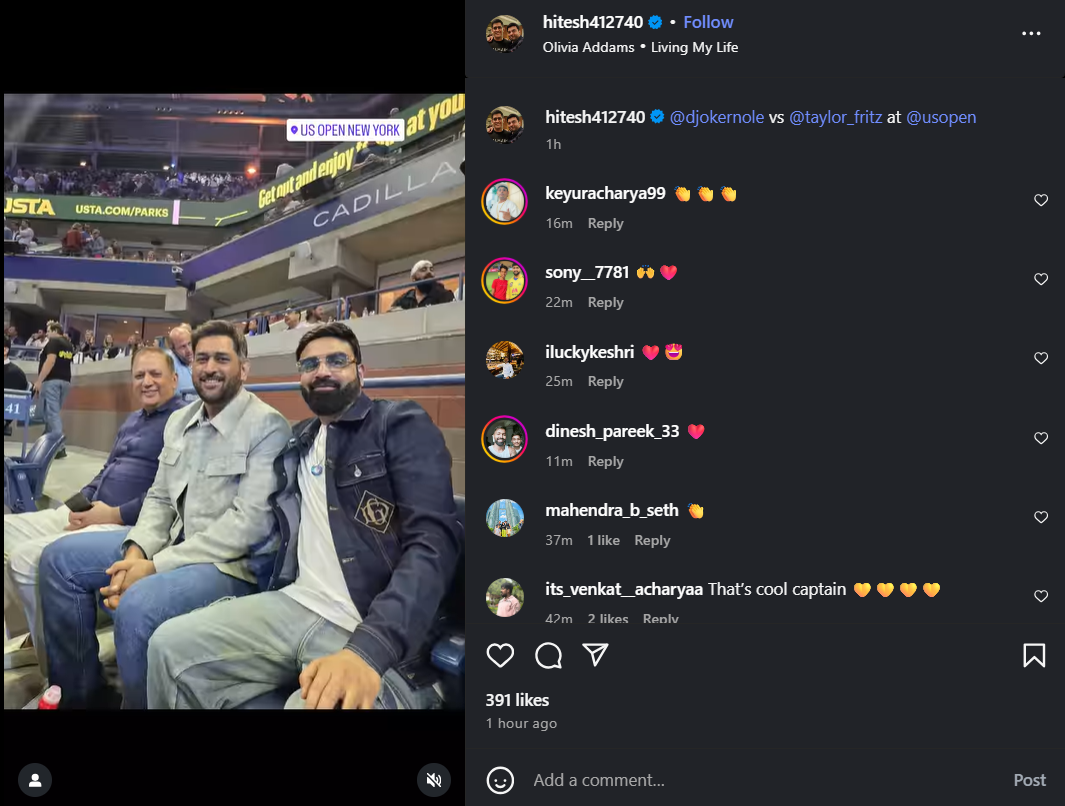 MS Dhoni in appearance at US Open. The Post was shared by Hitesh Sanghvi (Scratgab) on Instagram Screenshot 2025-09-03 201934
