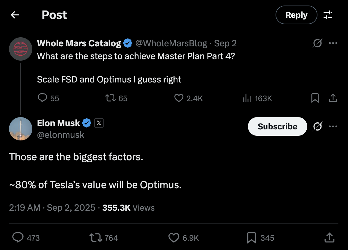 Elon Musk makes an Optimus prediction for Tesla