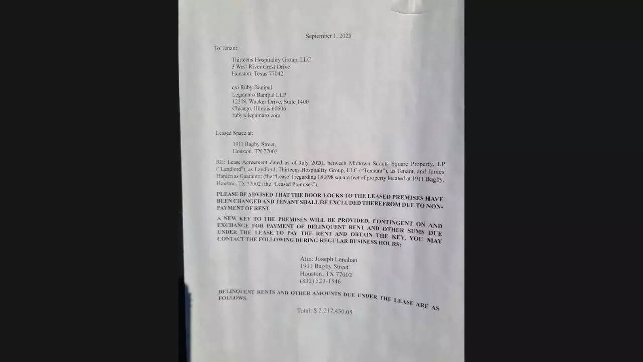 Landlord's notice for James Harden’s Thirteen