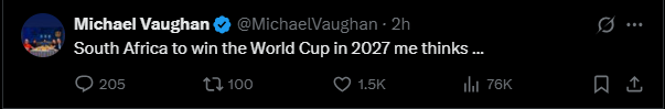 Michael Vaughan's tweet on X (Screengrab) Screenshot 2025-09-04 230342
