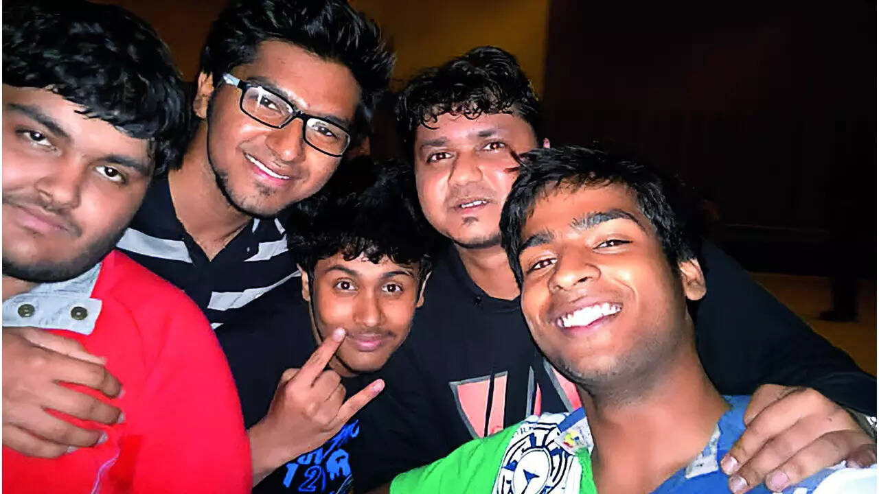 Shadaj band with their music teacher Anshuman Singh (second from right) in 2014
