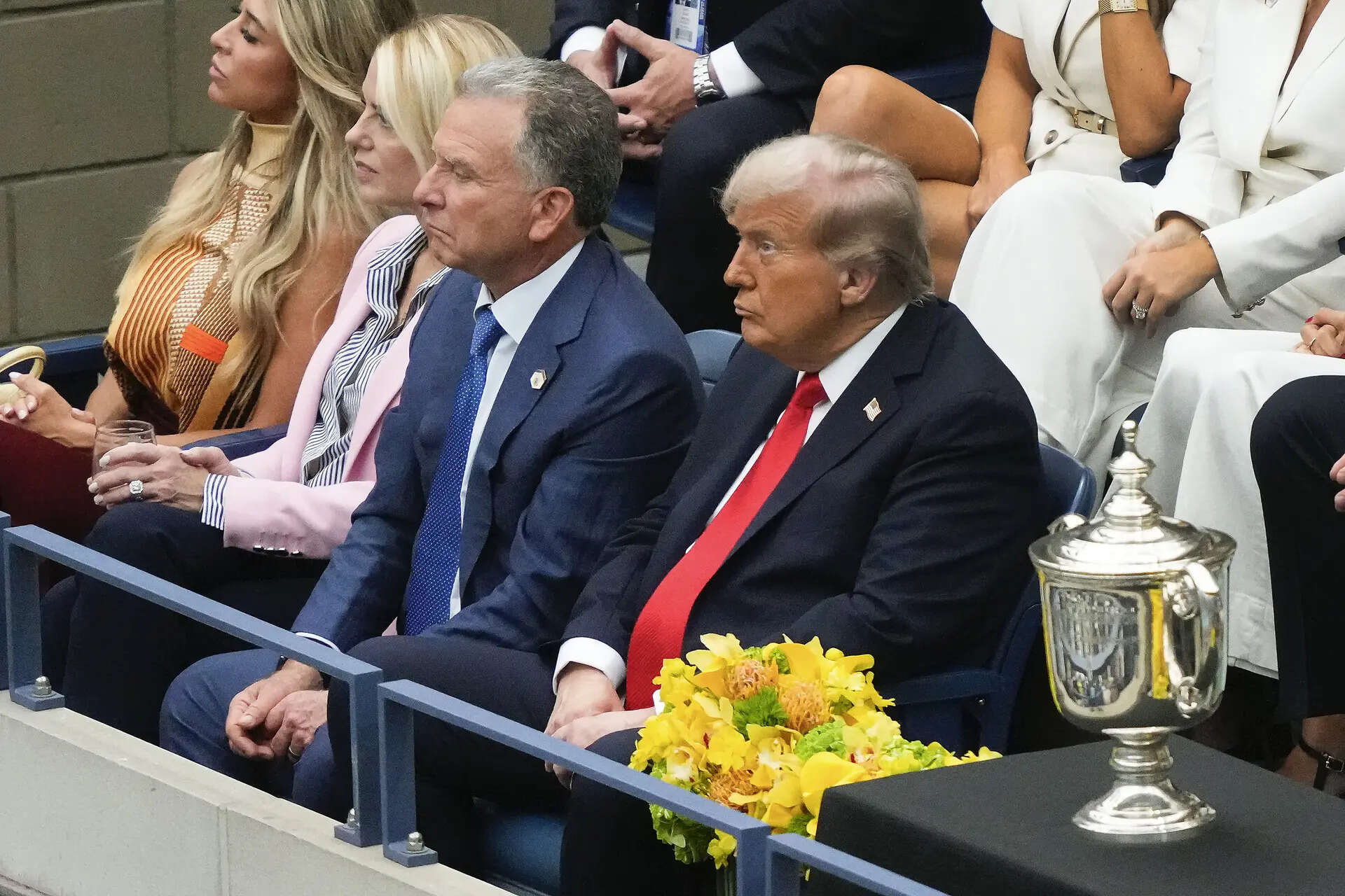 President Donald Trump (R), Steve Witkoff, (C), and US Attorney General Pam Bondi watch the 2025 US Open final in New York. (AP) Carlos Alcaraz beats rival Jannik Sinner at the U.S. Open for a 6th Slam title and the No. 1 ranking
