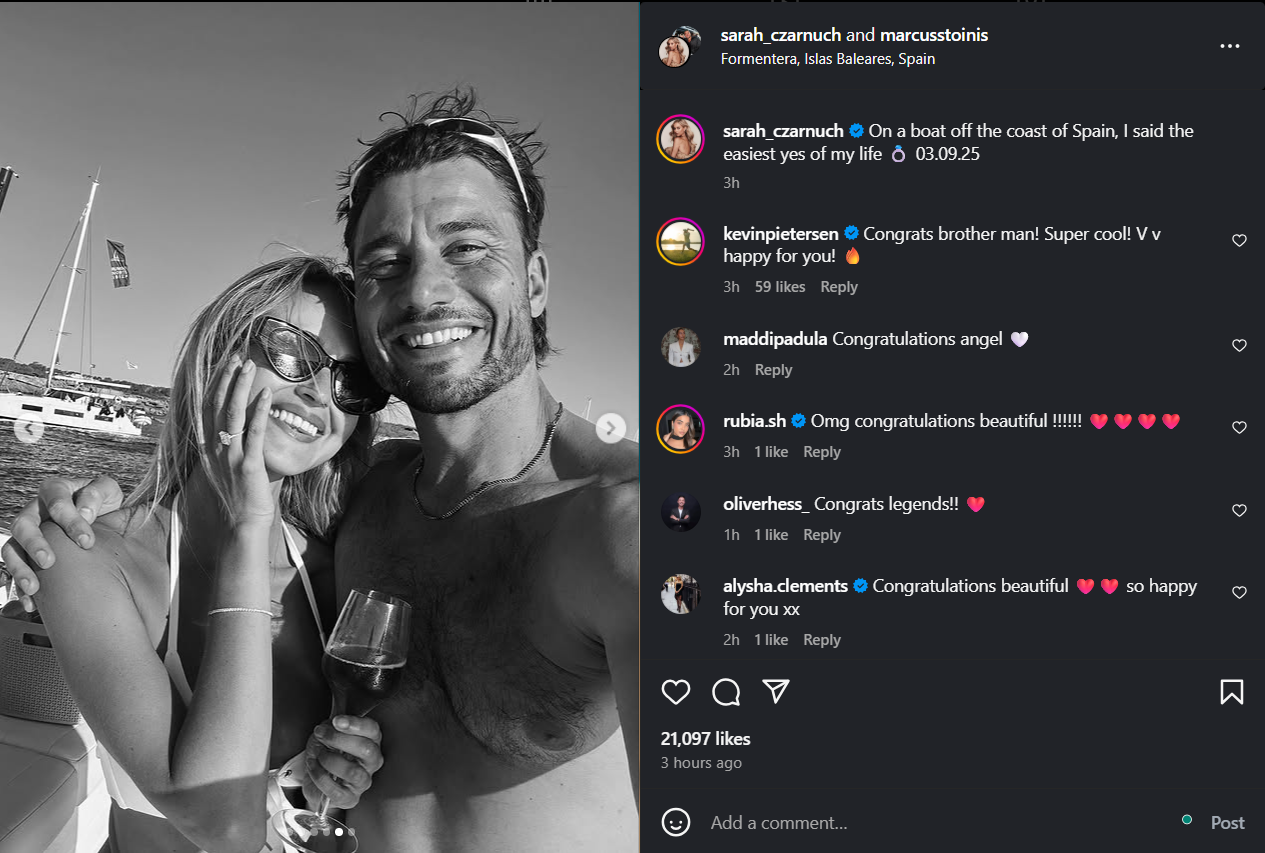 Marcus Stoinis and Sarah Czarnuch (Instagram) Marcus Stoinis